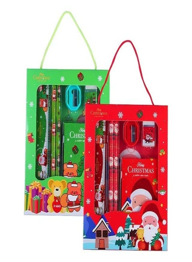 AMANVANI 6-in-1 Kids Stationery Kit - Christmas Theme Pencil, Eraser, Diary, Ruler, Sharpener - Return Gifts (4pcs) - Image 1
